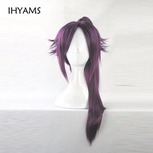 BLEACH Shihoin Yoruichi Purple Cosplay Wig Costume Hair Wig + 1 ponytails + Wig Cap
