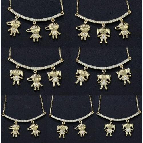Newranos Boy and Girl Pendant Necklace Family Necklace Cubic Zirconia Necklace Mother Gift Women Fashion Jewelry NWX001482