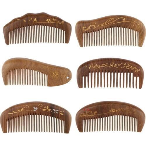 Exquisite Mini Compact Natural Green Sandalwood Comb ,Handmade Anti-Static Fine Tooth Pocket Hair Comb without Handle