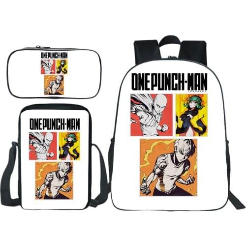 Anime One Punch Man Backpack Saitama Sensei Bookbag Three-piece Pencil Case Shoulder Bag Teen 16 Inch Backpack Boy Girl Bag