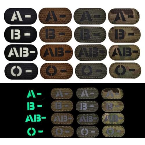 2.5*5CM IR Reflective A+ B+ AB+ O+ Mini Blood Type Patch Rescue Glow in the Dark Flash PVC Patches for Clothing Tactical Badge