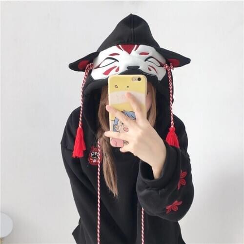 Fashion Korea Jacket Black White Hoodies Kawaii Cute Japan Spring Streetwear Autumn Loose female Lovely Girls Harajuku Tops