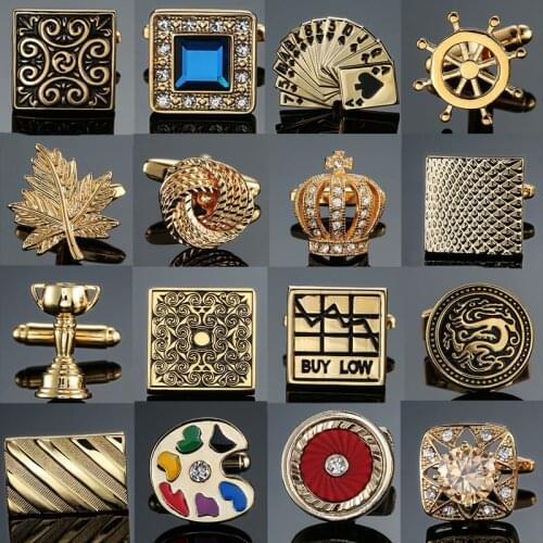 High quality gold Cufflinks leaf dragon playing card anchor crystal dice crown bullet Cufflinks badge mens wedding shirt brand