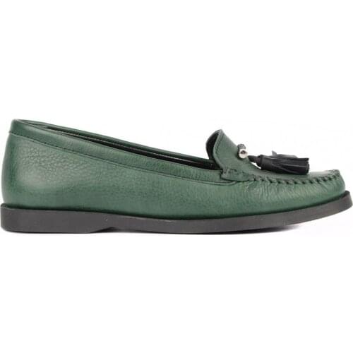 FootCourt- Green Genuine Leather Soft Moccasins Women Comfortable Shoes Ballerina Flats Round Toe Ladies Oxfords Casual Shoes