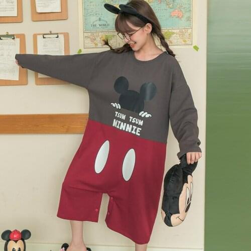 Disney Mickey Mouse Kawaii Women Bodysuit Long Sleeve Bodysuit Button Cotton Pajama Women Sleepwear Onsies Pajamas for Woman