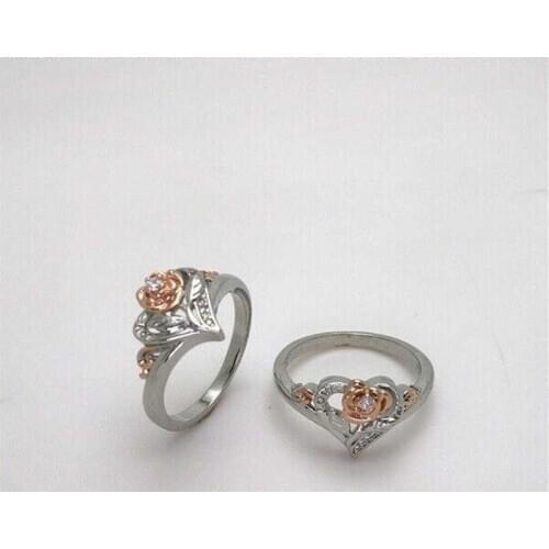 Hot Fashion Heart&Rose Love Silver Color Ring Size 6 7 8 9 10 for Women Ring Gift Synthetic gem