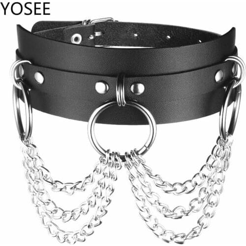Harajuku Punk Choker Necklace Sexy Leather Goth Choker Collar Women O Round Chain