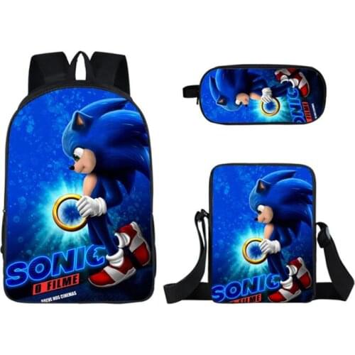 Cartoon Pattern SONIC Backpack Kindergarten Bookbag Kids Schoolbag Children Start School Gift(3pcs Set/Rucksack+Pen Bag)