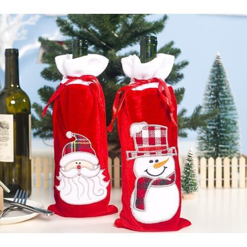 Santa Claus Wine Cover Bag Champagne Bottle Holder Reusable Christmas Gift with Drawstring