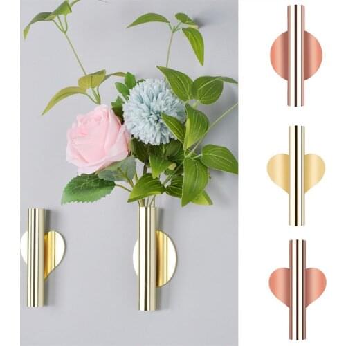 1Pcs Creative Rose Golden Stainless steel Vase Wall Holder Flowerpot Home Wedding Decoration For Livingroom Wall Mirror Vase