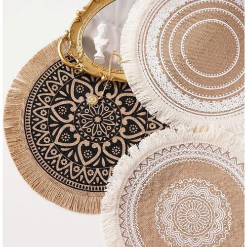 1Pcs Round Embroidery Table Placemat Nordic Style Non-slip placemat Heat Insulation Furniture Decoration mat Coffee Cup Mats