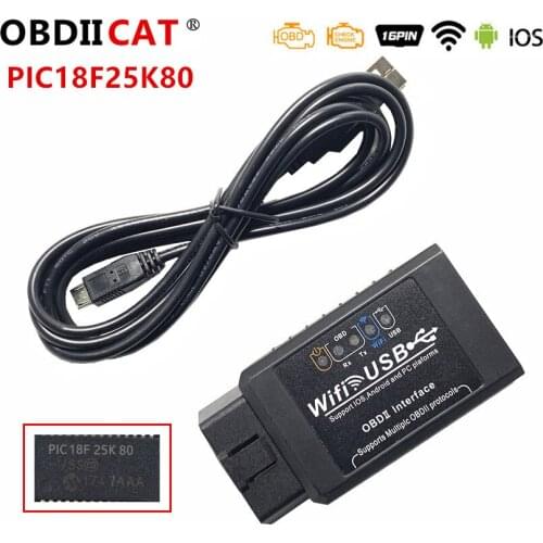 10pcs/lot Hot Selling ELM327 Wifi USB 25K80 Wi-Fi ELM 327 OBDII Car Diagnostic Interface Scanner Works With All OBD-II Protocol