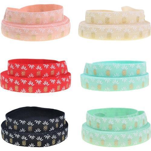 10Yard per lot 5/8" gold foil pineapple printed foe elastic for Hair Tie Headwear summer Hair Accessories
