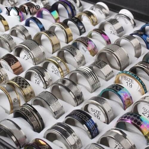 100pcs/Box Wholesale Mixed Rings Stainless Steel Finger Ring Fashion Rings Set For Women Men Jewelry Gift Accessories