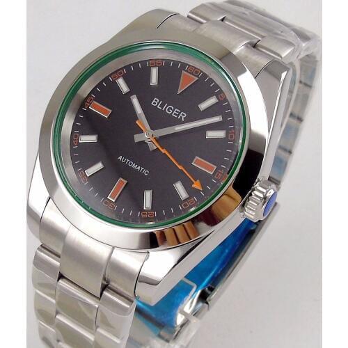 40mm Bliger Logo Saaphire Glass Time Watch Mens Watch Black Dial Polished Bezel MIYOTA 8215 Automatic Movement