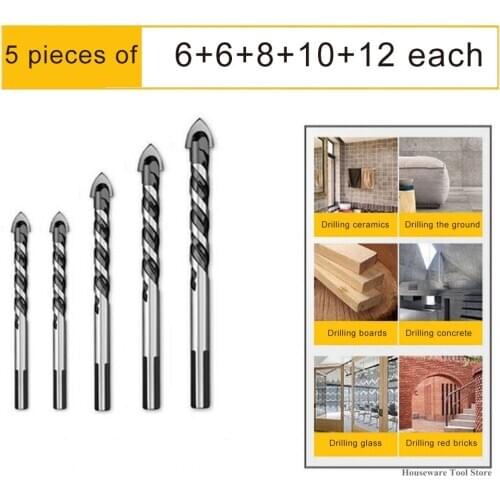 6Pcs/Set Cross Hex Tile Bits Glass Ceramic Concrete Hole Opener Kit Hard Alloy Drill Size 6/8/10/12 MM