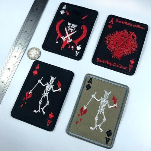 A Skull Poker Patches For Clothing Punk Death Card Poker Ace Of Spades Patches Iron Badges Egyptian Sticker On Coat DIY Badges