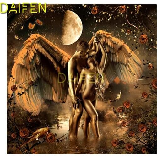 DIY 3D Diamond mosaic Full Square Diamond embroidery Full Round Diamond painting Cross stitch golden kissing dancing angle wing