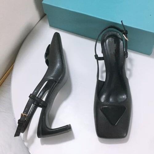 Fashion High Heels Spring Womens Shoes French Heeled Sandals Ladies Black Square Head Thick Heel Dress Shoes Btalon Femme