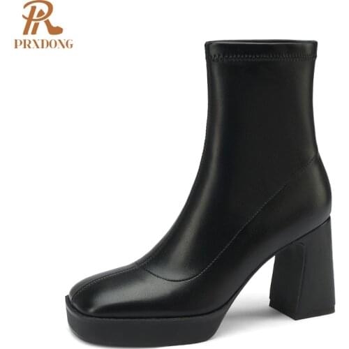 2021 New Short Slim Boots Women Ankle Stretch Boots Elastic Microfiber High Heels Platform Female Shoes Fall Winter Big Size 43