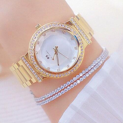 BS bee sister Golden Rhinestone Ladies Watch Famous Luxury Top Brand Stainless Steel Waterproof Womens Crystal Quartz Wristwatch