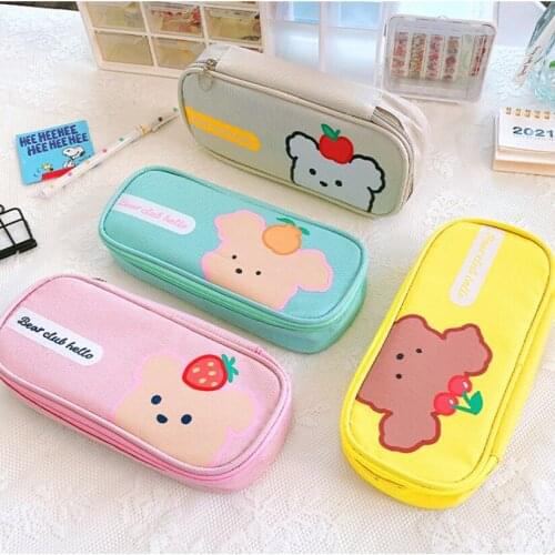 Storage bag ins cartoon cute girl heart pencil case trend multifunctional large capacity simple canvas pencil pencil case