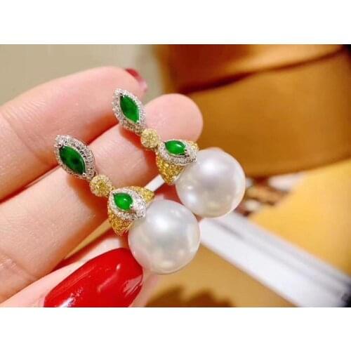 D423 Pearl Earrings Fine Jewelry 925 Sterling Silver Round 10-11mm Natural Fresh Water White Pearls Drop Dangle Earrings Present