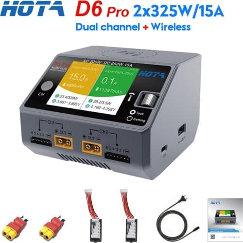 HOTA D6 Pro AC 200W DC 650W 15A / D6 DC 2X325W 2X15A 1-6S Battery Charger for NiZn Nicd NiMH Battery RC Models Spare Parts Accs
