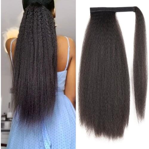 Long Afro Puff Ponytail Hair Kinky Natural Hair Synthetic Kinky Straight Drawstring Ponytails With Clip Elastic Band For Women