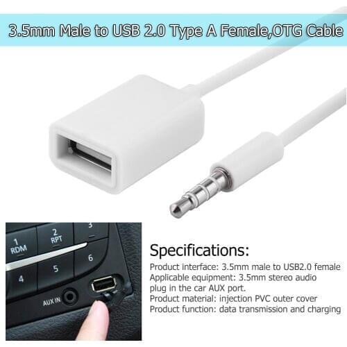 3.5mm Male To USB Female Audio AUX Jack To USB 2.0 Type A Female OTG Converter Cable Car OTG Adapter Cable