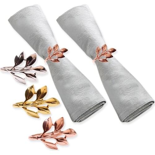 Fall Leaves Napkin Rings Gold Silver Christening Bangle Metal Napkin Holder Wedding Gifts Baptismal Shower Party Decor