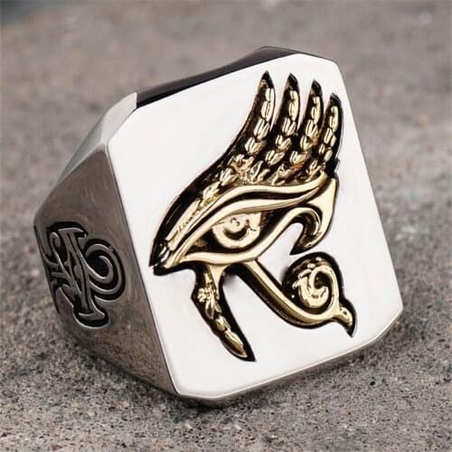 Vintage Men Women Silver Color Egyptian Eye of Horus Ankh Cross Symbolic Rings Egypt Amulet Jewelry Stainless Steel Ring Punk