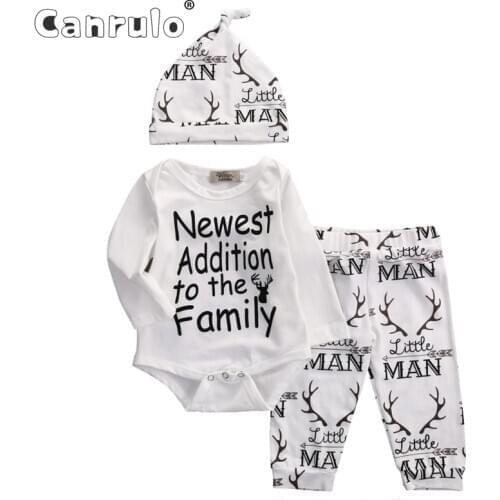 Fashion Infant Newborn Baby Boys Girls Clothes Set Long Sleeve O-Neck Romper Tops Pant Hat Outfits 3 Pieces Set Clothing