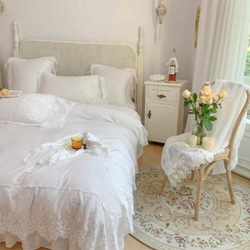 4/6Pcs Luxury Bedding Set King Queen Size White Lace Splicing Princess Style Home Textile Duvet Cover Cotton Bed Linen Sheet Set