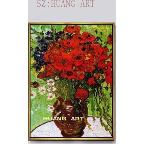 Red-hot poppies, daisies, Vincent van gogh - oil paintings reproduced on canvas walls of art, decorated hotel family lobby lobby