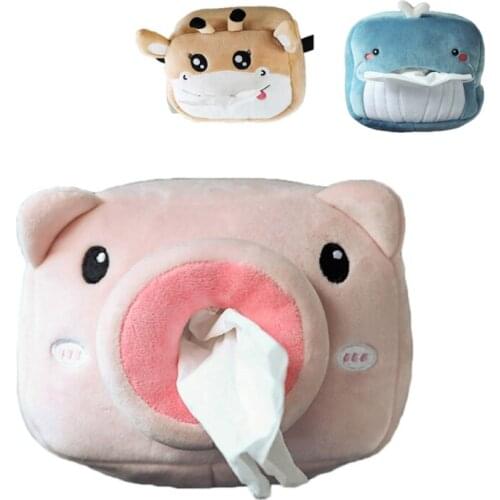 Creative Car Tissue Holder Paper Napkin Case Cute Soft Plush Cartoon Animals Tissue Box Napkin Holder Paper Boxes For Car Seat