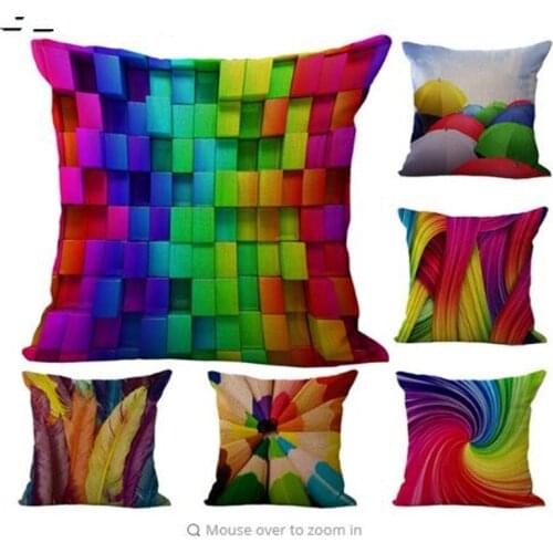Square Linen Blend Colorful Geometric Decorative Chair Pillow Modern Cushion For Garden Sitting Filling not included