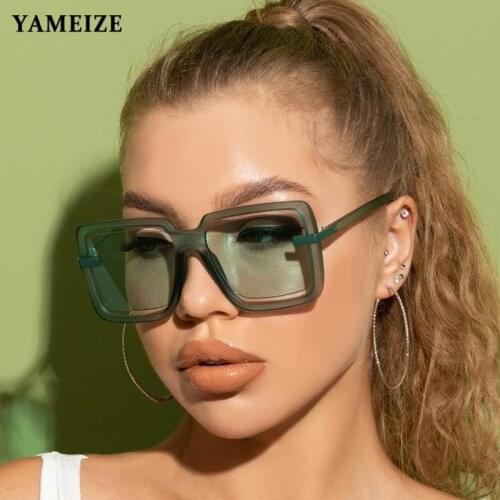 Square Sunglasses Women 2021 Vintage Brand Oversized Womens Sun Glasses Steampunk Green Female Glasses Oculos De Sol Feminino