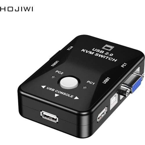 HOJIWI USB KVM Switch 2 Port VGA SVGA Switch Box USB 2.0 KVM Mouse Keyboard 1920*1440 Switcher Vga Splitter Box 2 in1 Out AD12