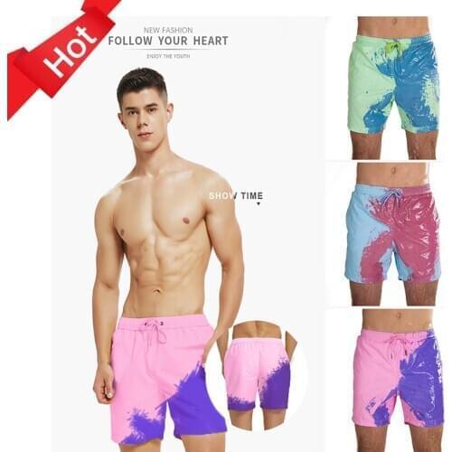 Color-changing Beach Shorts Men Quick Dry Swimwear Beach Pants Warm Color Discoloration Shorts Swimming Surfing Board Shorts