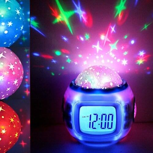 Music Starry Star Sky Digital Clock Led Projection Night Light Color Changing Projector Alarm Clock Calendar