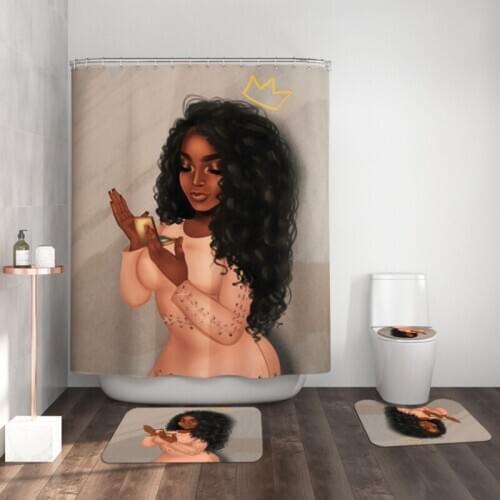 4-piece Set Of Home Happy Shower Bathroom Products Personalized Printing Shower Curtain Bathroom Floor Mat