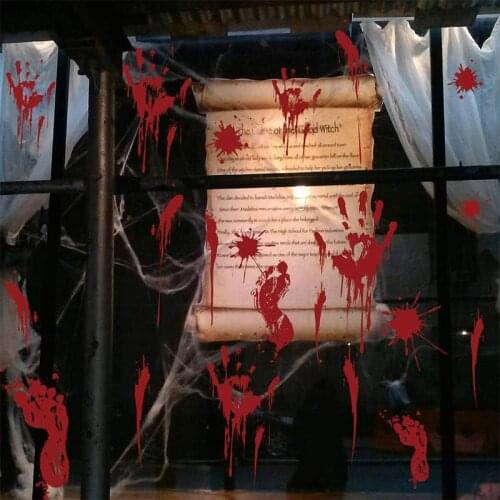 Halloween Day Wall Decals Blood Handprint Footprint Wallpaper Scary Stickers Shop Window Glass Poster Mural Office Home Decor