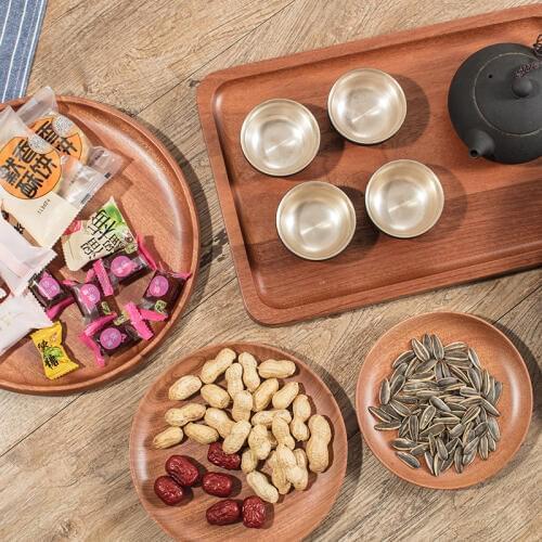 Natural Round Wooden Plates Wood Tray Cake Snack Plate Dessert Serving Tray Dishes Wood Utensils Tableware Gifts