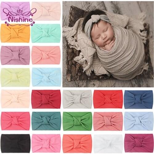 Nishine 16*9 CM Infant Soft Skin-friendly Nylon Headband Solid Color Handmade Knotted Baby Elastic Hairband Kid Hair Accessories
