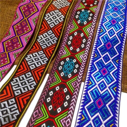 2020 NEW 2" 5cm 8yard/lot High Quality Woven Jacquard Ribbon Retro colorful geometric Straps DIY accessories Belt Lace