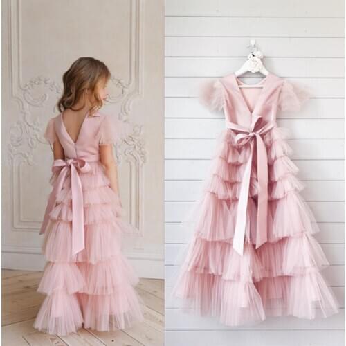 New Flower Girls Dresses Princess Party Pageant Long Gown Kids Dresses for Girls Wedding Evening Clothing