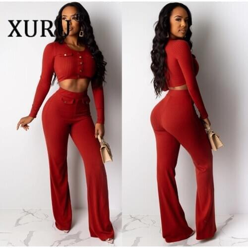 XURU New Pit Long Sleeve Jumpsuit Two-piece Autumn Womens One-piece Wide-leg Pants Suit