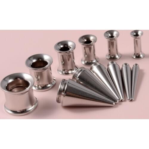 PAIR 3-10mm 2 In 1 Ear Plugs And Tunnels Piercing Ear Gauges Stainless Steel Taper Ear Expander Screw Fit Oreille