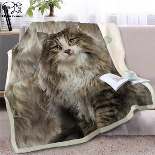 Gray Cat Throw Blanket on Bed 3D Animal Plush Sherpa Blanket Pet Siamese Bedspreads Fur Print Thin Quilt Drop Ship style-9